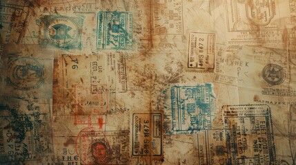 Fototapeta premium old page with many passport stamps