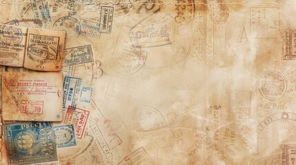 Obraz premium old page with many passport stamps