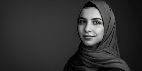 Fototapeta premium A black and white photo of a woman wearing a hijab, suitable for use in editorial or cultural content