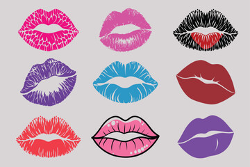 Female Lips Lipstick Kiss Vectors  Colorful Sexy Lip Illustrations Various Shapes & Styles