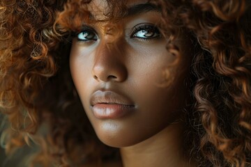 Fototapeta premium Stunning young woman with beautiful brown eyes and perfect skin is posing in a studio