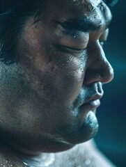 Portrait of a sumo wrestler in Japan. AI.