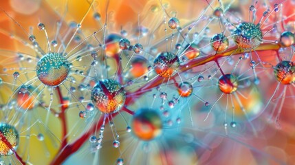 Amazing dew drops on a plant. AI.