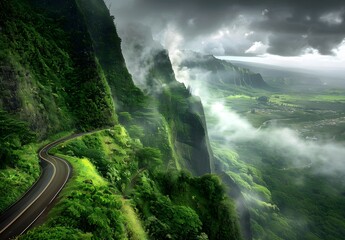 Hana Highway, Hawaii: Winding Road Through Mist and Mountains