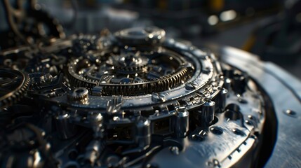 Close-up of intricate metal gears and components in a mechanical device.