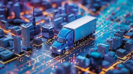 Urban Delivery Blue Truck in Motion on Detailed City Map Canon EOS R5