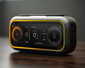 Fototapeta premium Modern Smart Air Quality Monitor 3D Render with Digital Display and Sensors