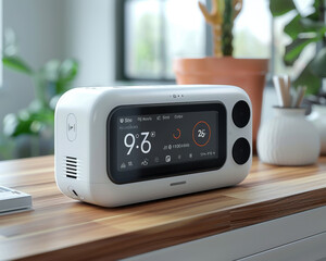 Obraz premium Modern Smart Air Quality Monitor 3D Render with Digital Display and Compact Design