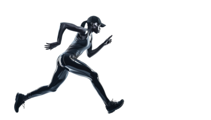 African-american female athlete running, side view. Isolated, on transparent background.