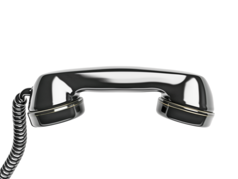 Black phone receiver on transparent background