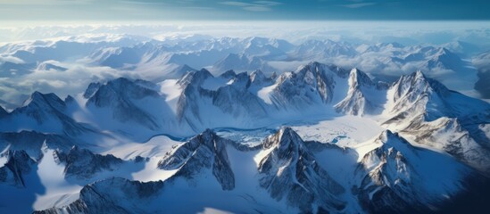 Snowy Mountain Range with a Serene Glacier