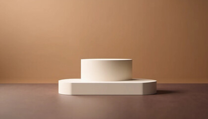 Ivory 3d podium display on brown background, minimalistic concpet, ai