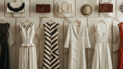 Detailed view of 1920s fashion elements, showing geometric shapes in accessories and dresses, emphasizing the stylish and artistic designs of the time