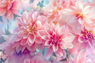 Fototapeta premium Beautiful pink dahlia flowers are blooming in a soft and dreamy garden