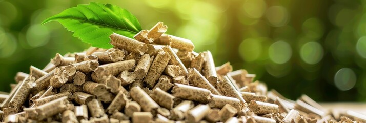 Wood pellet production impact  deforestation scene with pile of pellets in forest