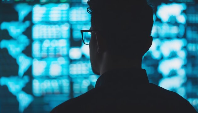 Silhouette of a logistics manager interacting with digital interfaces, Silhouette technology logistics manager automation, Techdriven logistics