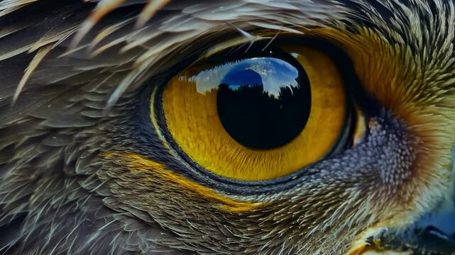 Close up of the eye of a hawk.