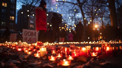 A peaceful demonstration against gun violence, with candles lit in memory of victims