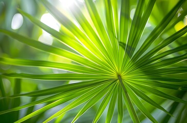 Obraz premium Vibrant Green Palm Frond Close Up