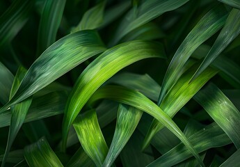 Obraz premium Close-Up Green Grass Blades Soft Focus Background