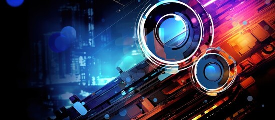 Abstract Futuristic Cityscape with Glowing Circles