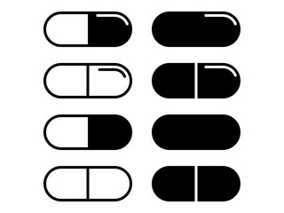 シンプル薬アイコン（カプセル剤）セット：黒