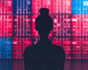 Silhouette of a person overseeing logistics with AI algorithms, Silhouette technology logistics manager automation, Algorithmic logistics
