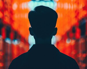 Silhouette of a person overseeing logistics with AI algorithms, Silhouette technology logistics manager automation, Algorithmic logistics