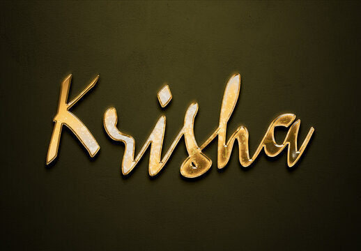 Old gold text effect of Hindi name Krisha with 3D glossy style Mockup.