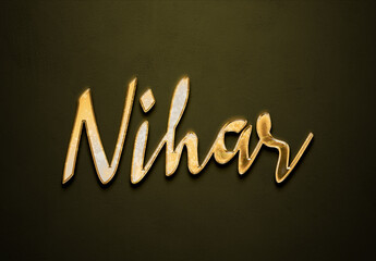 Old gold text effect of Hindi name Nihar with 3D glossy style Mockup.