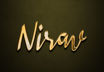 Old gold text effect of Hindi name Nirav with 3D glossy style Mockup.