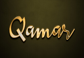 Old gold text effect of Hindi name Qamar with 3D glossy style Mockup.