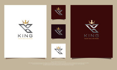 Design logo abstract K using crown on maroon background