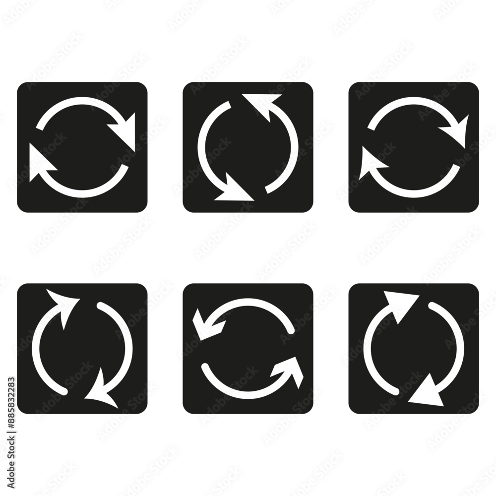 Poster refresh arrow icons. black and white vector. circular sync symbols. simple repeat signs.