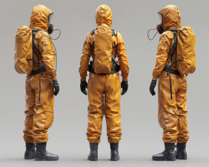 Fototapeta premium Futuristic Chemical Protective Suit 3D Render Featuring Hood, Gloves, and Boot Covers for Full-Body Shielding