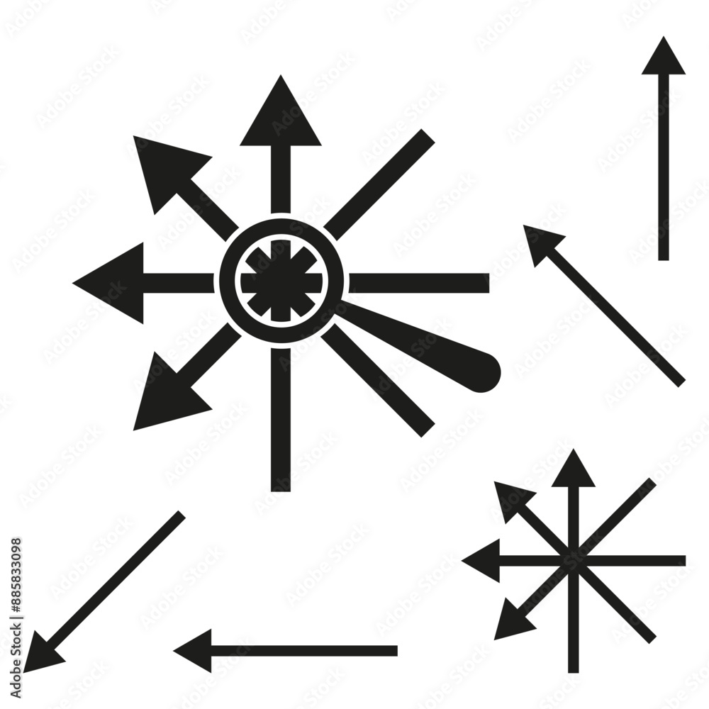 Poster arrow burst icon. multiple directions. vector symbol. dynamic concept design.