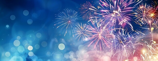 Colorful Fireworks Display Against Blue Sky