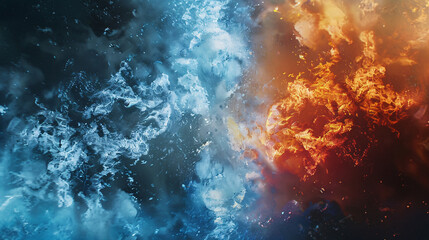 Obraz premium Clash of Ice and Fire Visual metaphor of ice and fire battling, symbolizing passion and introspection