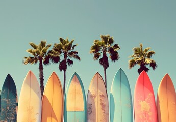 Vintage Surfboards & Palm Trees - Summer Vacation Poster