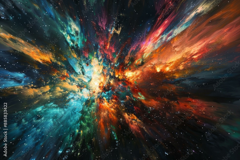 Aufkleber abstract space explosion background with colorful nebula clouds and bright light