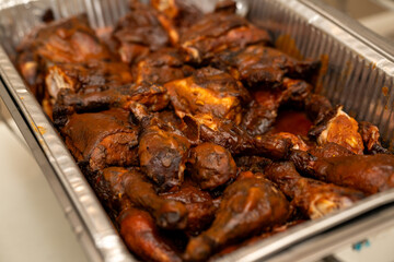 BBQ chicken wings catered at a party 