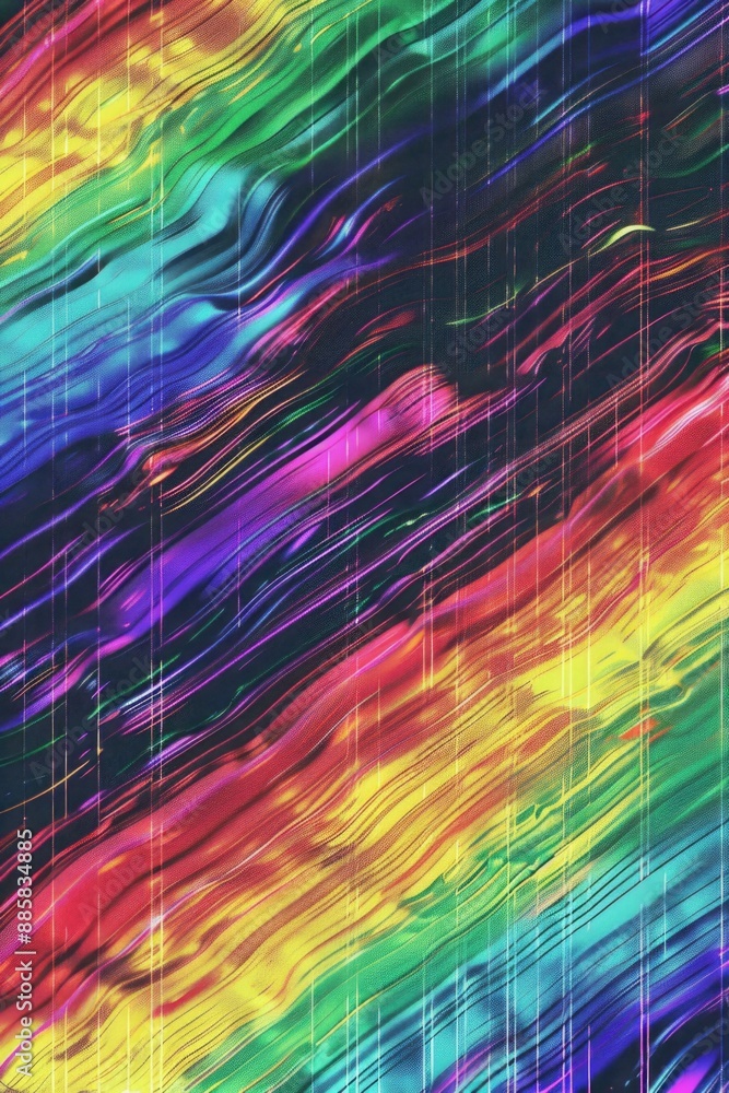 Poster vibrant painting featuring abstract lines and shapes in multiple colors