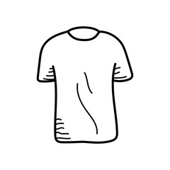 hand drawn line art illustration of t-shirt. It is simple and depicts a plain t-shirt without any design or text. The thick, slightly wobbly lines give the impression of a casual sketch.