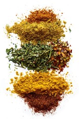 A collection of various spices arranged on a clean and neutral background