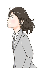 見上げる女性（上半身）カラー