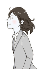 見上げる女性（上半身）肌色白