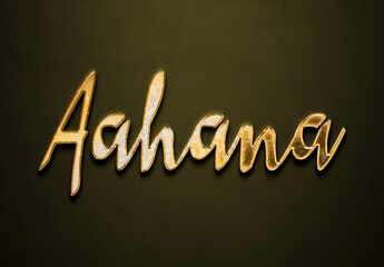Old gold text effect of Hindi name Aahana with 3D glossy style Mockup.