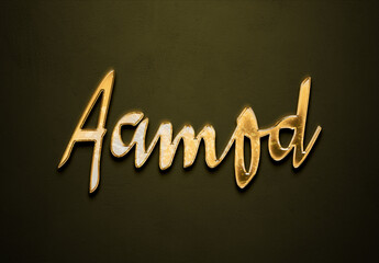 Old gold text effect of Hindi name Aamod with 3D glossy style Mockup.