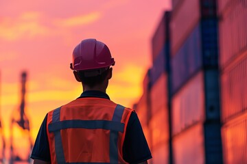 Silhouette of a logistics manager analyzing logistics KPIs, Silhouette technology logistics manager automation, KPI analysis