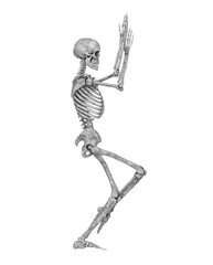 skeleton is doing a namaste yoga pose